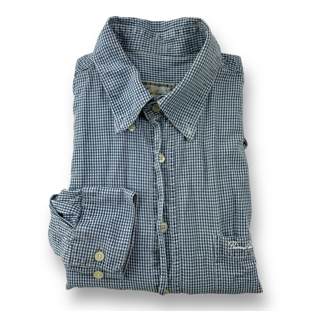 Thomas Burberry Mens XL Blue & White Gingham Check Long Sleeve Button Down Shirt